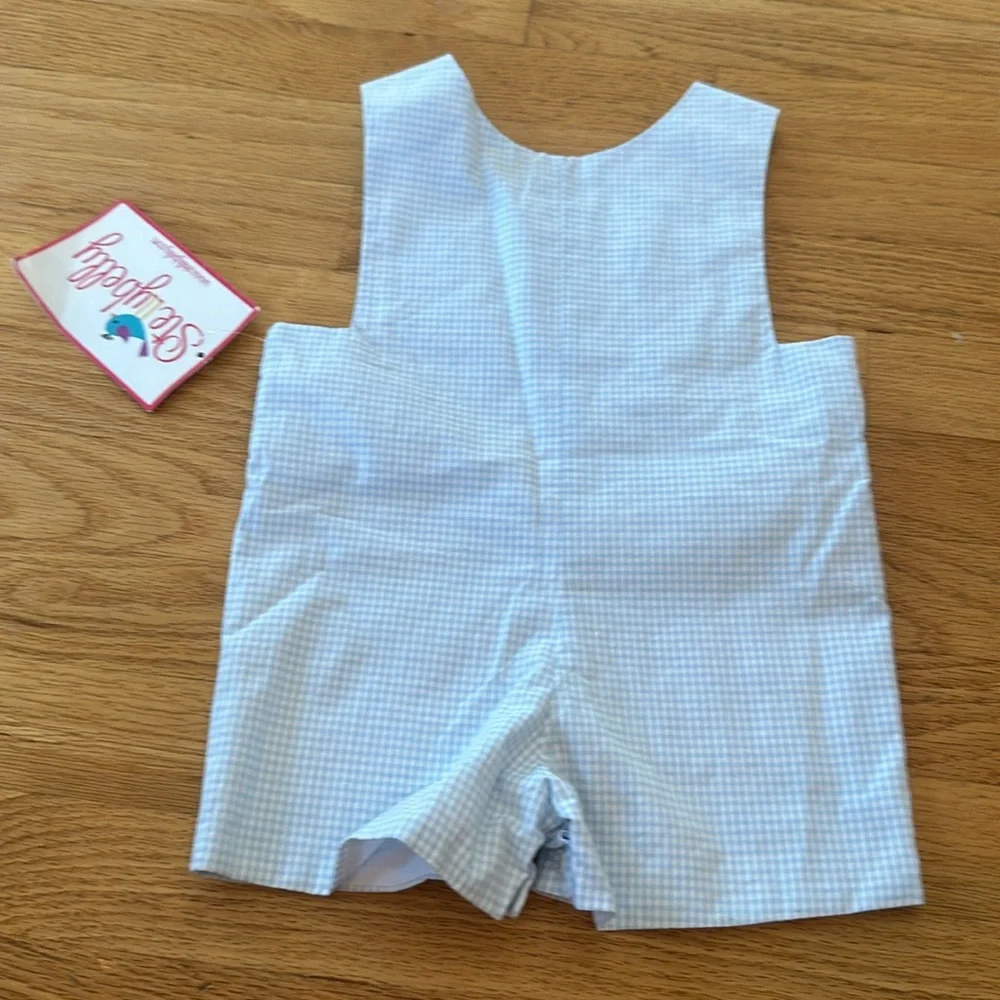 Blue gingham crab romper